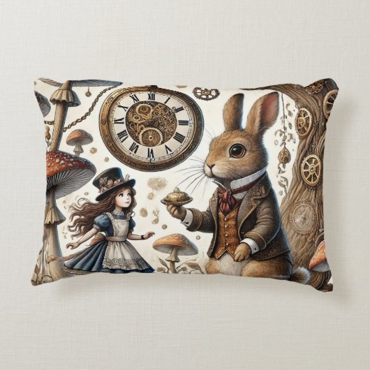 Alice in Wonderland Witte Konijn thee Kunst Accent Kussen (Achterkant)