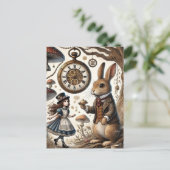 Alice in Wonderland Witte Konijn thee Kunst Briefkaart (Staand voorkant)