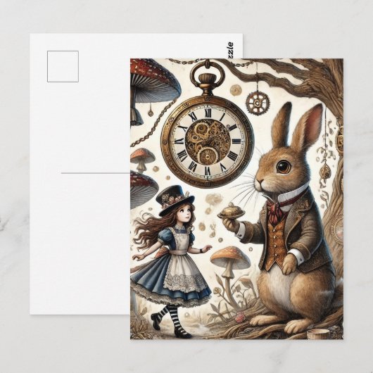 Alice in Wonderland Witte Konijn thee Kunst Briefkaart (Voorkant / Achterkant)
