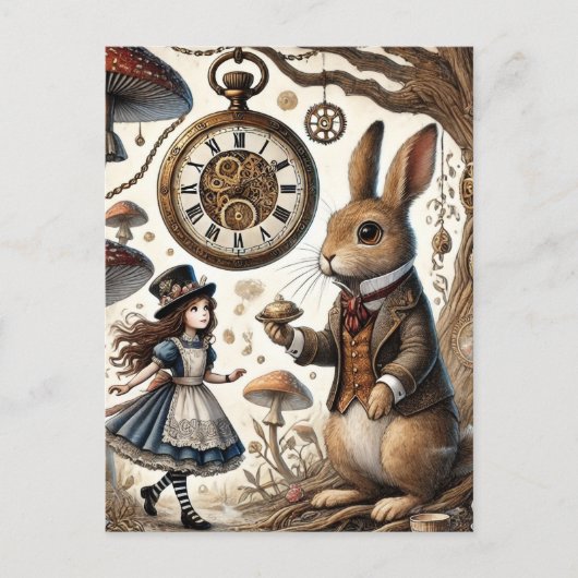 Alice in Wonderland Witte Konijn thee Kunst Briefkaart (Voorkant)
