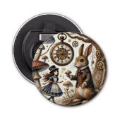 Alice in Wonderland Witte Konijn thee Kunst Button Flesopener (Voorkant)