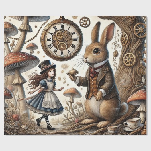 Alice in Wonderland Witte Konijn thee Kunst Cadeaupapier (Vlak)