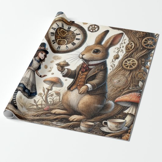 Alice in Wonderland Witte Konijn thee Kunst Cadeaupapier (Uitgerold)