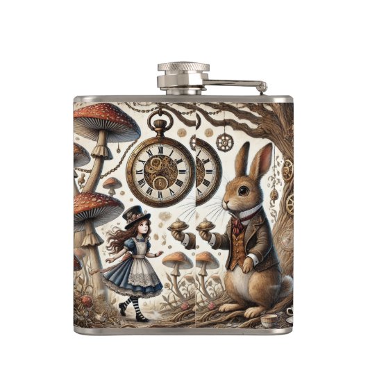 Alice in Wonderland Witte Konijn thee Kunst Heupfles (Achterkant)