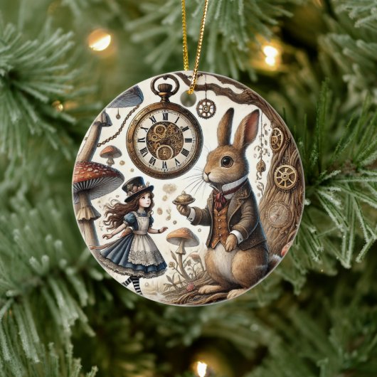 Alice in Wonderland Witte Konijn thee Kunst Keramisch Ornament (Boom)