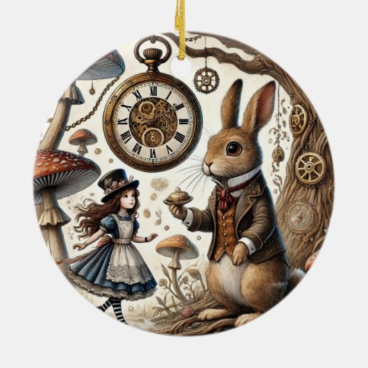 Alice in Wonderland Witte Konijn thee Kunst Keramisch Ornament (Achterkant)