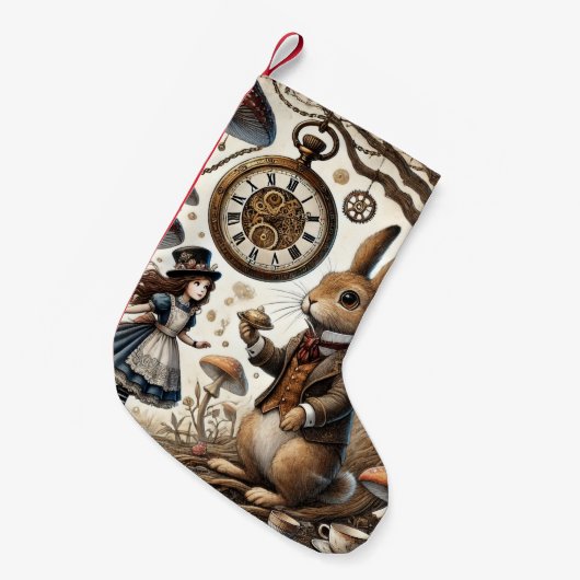 Alice in Wonderland Witte Konijn thee Kunst Kleine Kerstsok (Voorkant (Hangend))