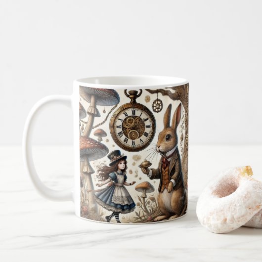 Alice in Wonderland Witte Konijn thee Kunst Koffiemok (Met donut)