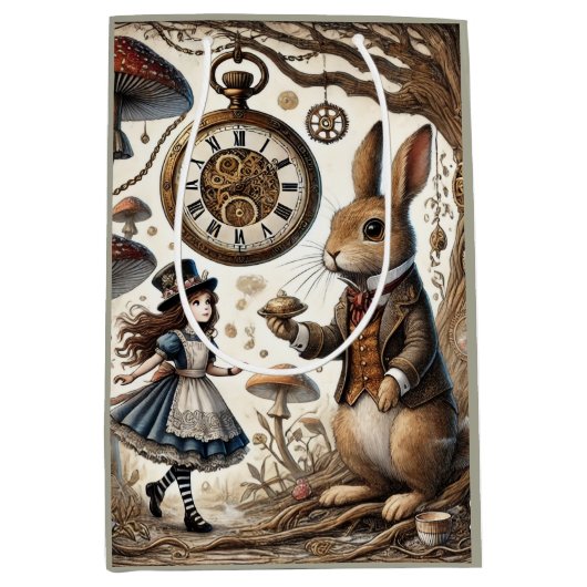 Alice in Wonderland Witte Konijn thee Kunst Medium Cadeauzakje (Voorkant)
