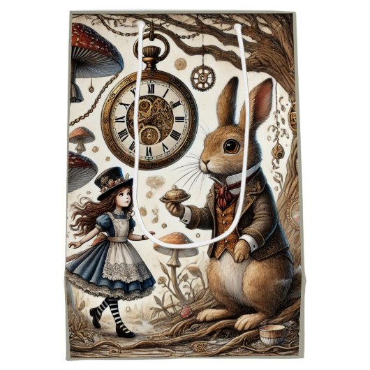 Alice in Wonderland Witte Konijn thee Kunst Medium Cadeauzakje (Achterkant)