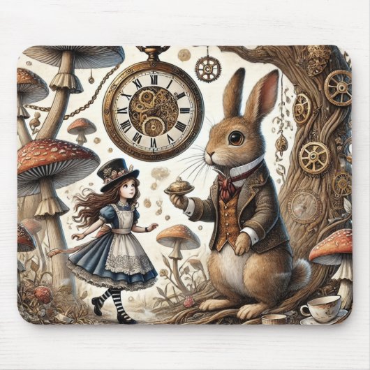 Alice in Wonderland Witte Konijn thee Kunst Muismat (Voorkant)