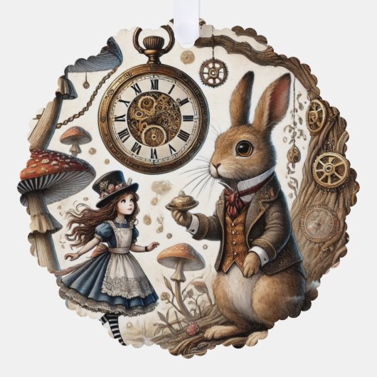 Alice in Wonderland Witte Konijn thee Kunst Ornament Kaart (Voorkant)
