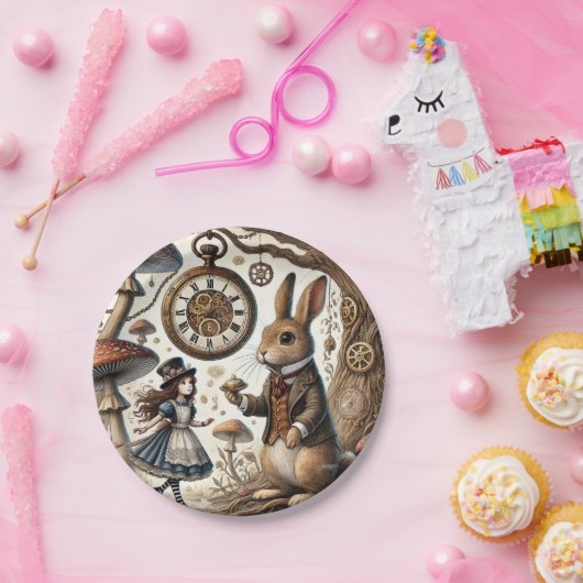 Alice in Wonderland Witte Konijn thee Kunst Papieren Bordje (Feest)