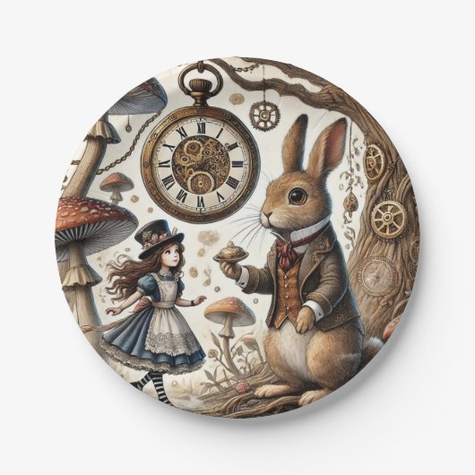 Alice in Wonderland Witte Konijn thee Kunst Papieren Bordje (Voorkant)