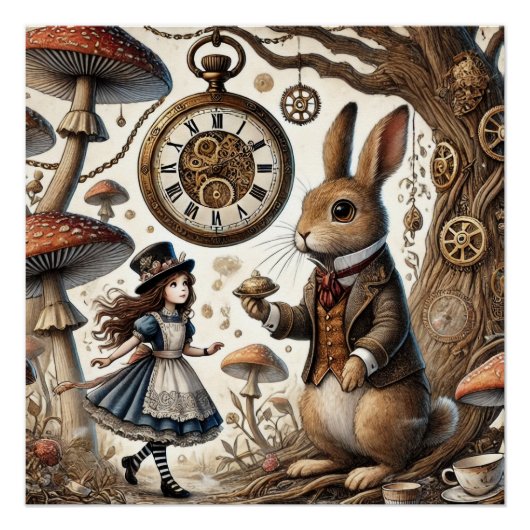 Alice in Wonderland Witte Konijn thee Kunst Perfect Poster (Voorkant)