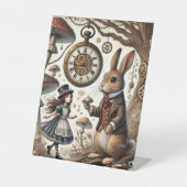 Alice in Wonderland Witte Konijn thee Kunst Reclamebord Met Voetstuk (Voorkant)