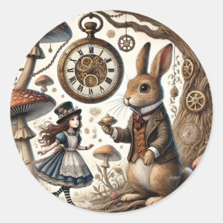 Alice in Wonderland Witte Konijn thee Kunst Ronde Sticker