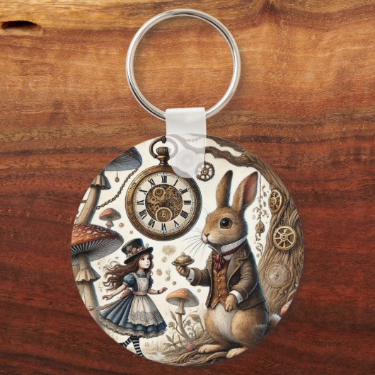 Alice in Wonderland Witte Konijn thee Kunst Sleutelhanger (Achterkant)