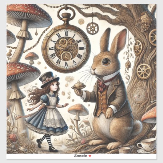 Alice in Wonderland Witte Konijn thee Kunst Sticker (Vel)
