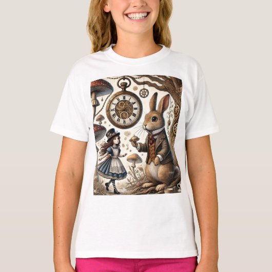 Alice in Wonderland Witte Konijn thee Kunst T-shirt (Voorkant)