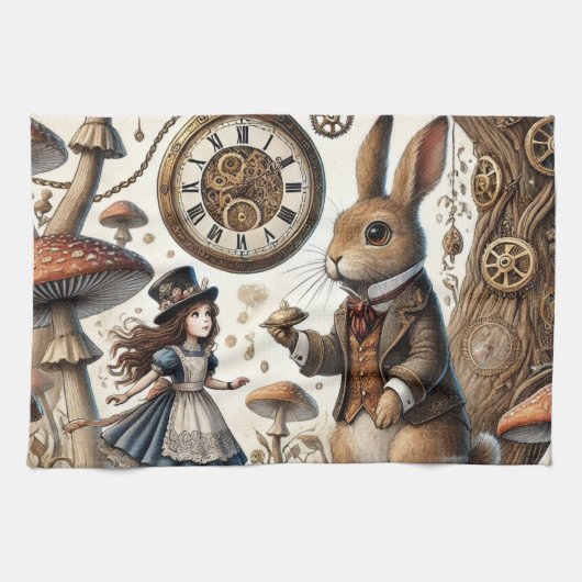 Alice in Wonderland Witte Konijn thee Kunst Theedoek (Horizontaal)