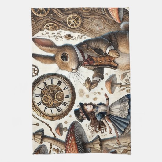 Alice in Wonderland Witte Konijn thee Kunst Theedoek (Verticaal)