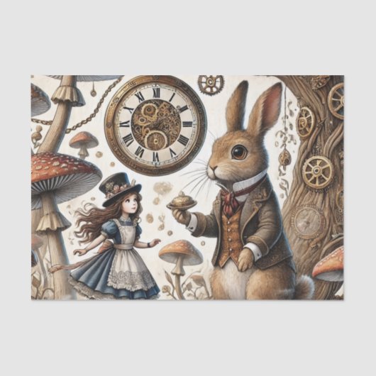 Alice in Wonderland Witte Konijn thee Kunst Tissuepapier (Voorkant)