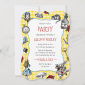 Alice in Wonderland Yellow Check Party Kaart (Voorkant)