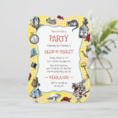 Alice in Wonderland Yellow Check Party Kaart (Staand voorkant)