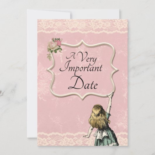 Alice in Wonderland Zeer belangrijke bruiloft Save The Date (Voorkant)