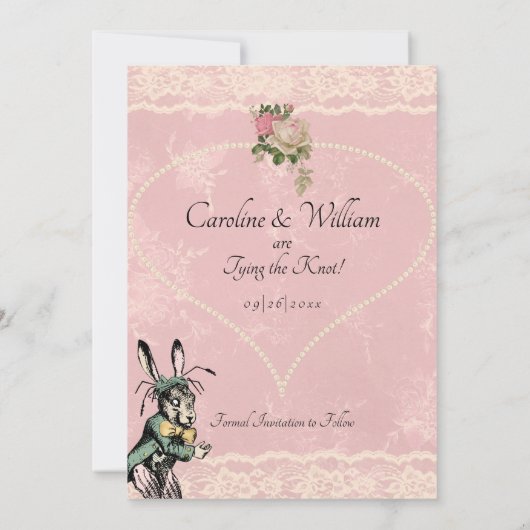 Alice in Wonderland Zeer belangrijke bruiloft Save The Date (Achterkant)