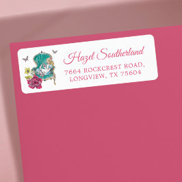 Alice in Wonderland zit op de groene stoel Etiket