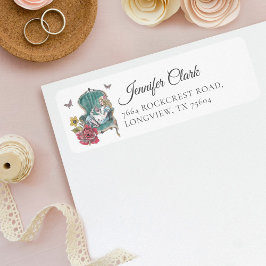  Alice in Wonderland zit op de groene stoel Etiket