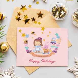 Alice in Wonderland zoete waterverf roze foto Feestdagenkaart