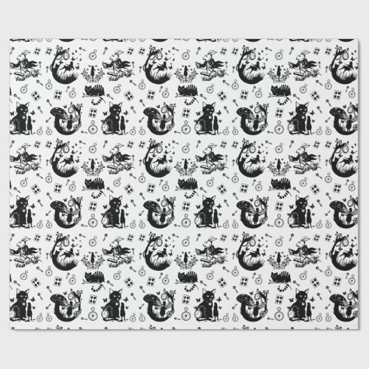 Alice in Wonderland Zwart-wit ontwerp Cadeaupapier (Vlak)