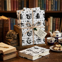 Alice in Wonderland zwart-wit ontwerp Cadeaupapier