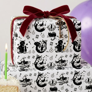 Alice in Wonderland zwart-wit ontwerp Cadeaupapier