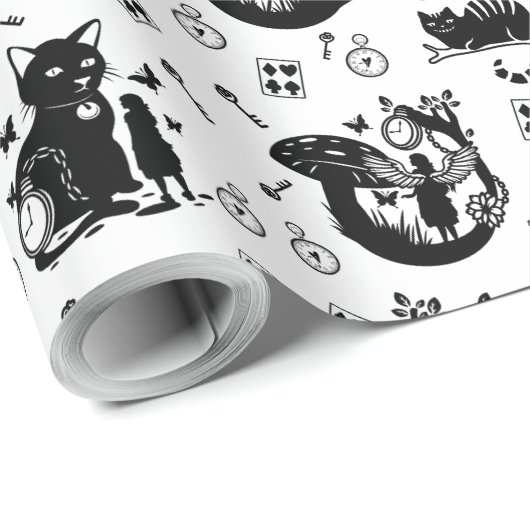 Alice in Wonderland Zwart-wit ontwerp Cadeaupapier (Rol Hoek)