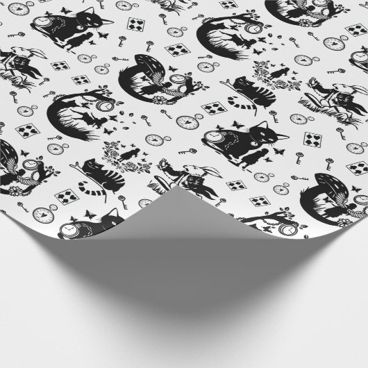 Alice in Wonderland Zwart-wit ontwerp Cadeaupapier (Hoek)