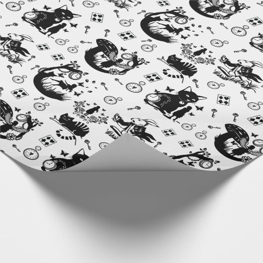 Alice in Wonderland Zwart-wit ontwerp Cadeaupapier (Hoek)
