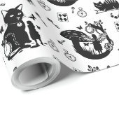 Alice in Wonderland Zwart-wit ontwerp Cadeaupapier (Rol Hoek)