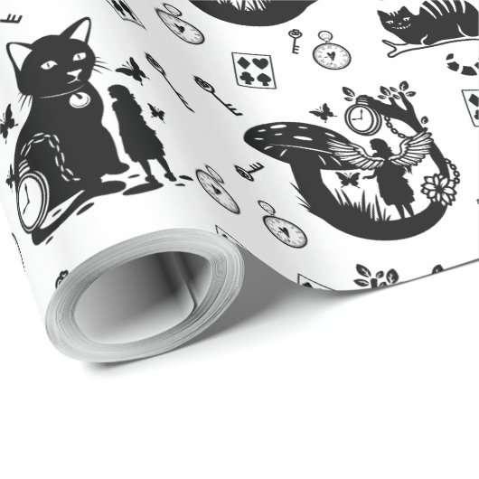 Alice in Wonderland Zwart-wit ontwerp Cadeaupapier (Rol Hoek)