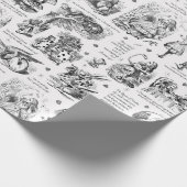 Alice in Wonderland Zwart Wit Toile Quotes Cadeaupapier (Hoek)