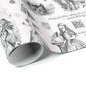 Alice in Wonderland Zwart Wit Toile Quotes Cadeaupapier (Rol Hoek)