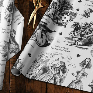 Alice in Wonderland Zwart Wit Toile Quotes Cadeaupapier