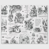Alice in Wonderland Zwart Wit Toile Quotes Cadeaupapier (Vlak)