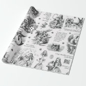 Alice in Wonderland Zwart Wit Toile Quotes Cadeaupapier (Uitgerold)