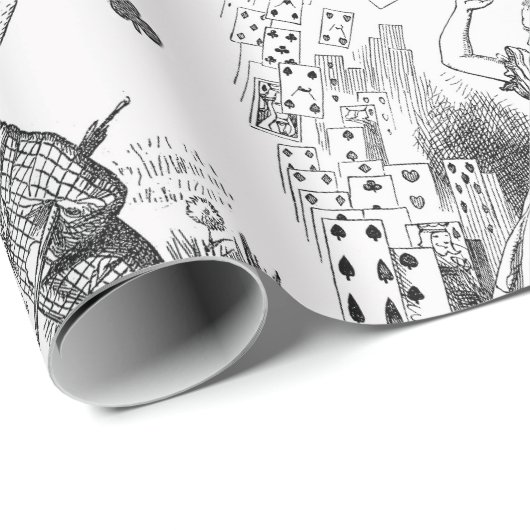 Alice in Wonderland Zwart Wit Toile Quotes Cadeaupapier (Rol Hoek)