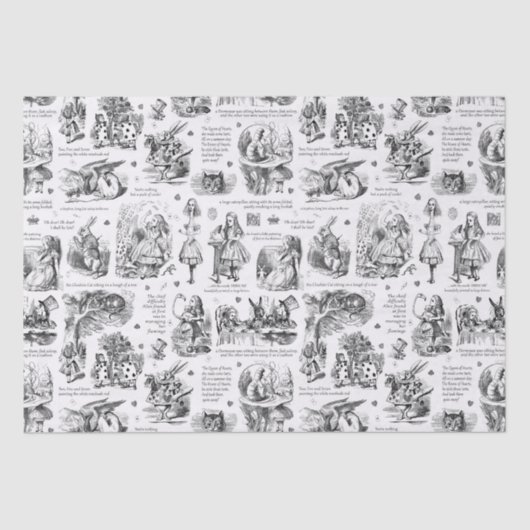 Alice in Wonderland Zwart Wit Toile Quotes Tissuepapier (Voorkant)