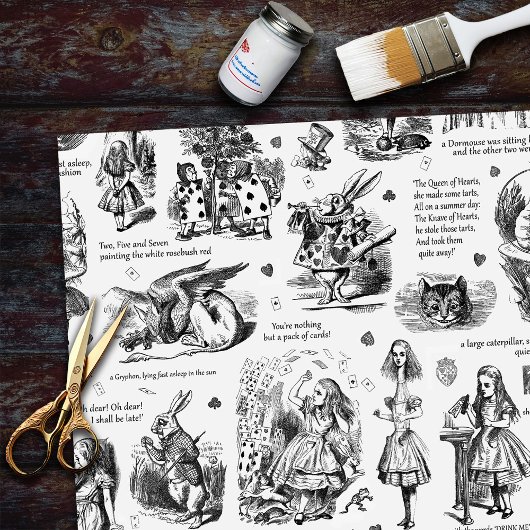 Alice in Wonderland Zwart Wit Toile Quotes Tissuepapier
